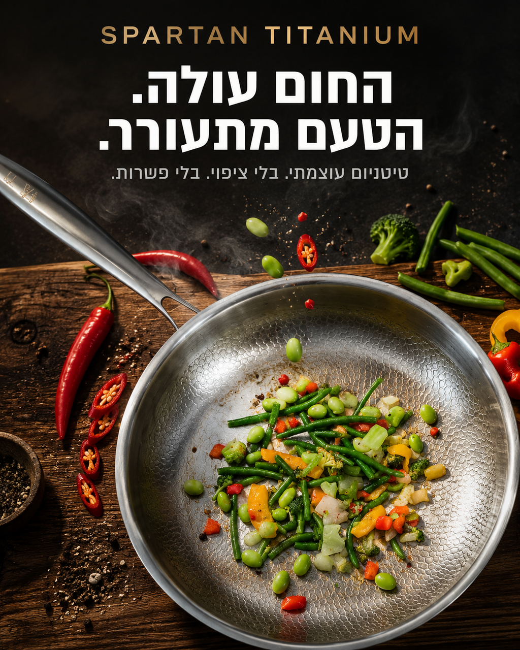 מחבת סוטאז' טיטניום עם מכסה זכוכית